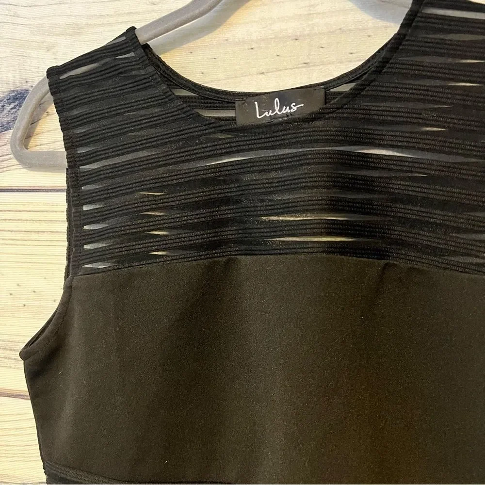 Lulus Read Between the Lines Black Mesh Striped Sleeveless Bodysuit